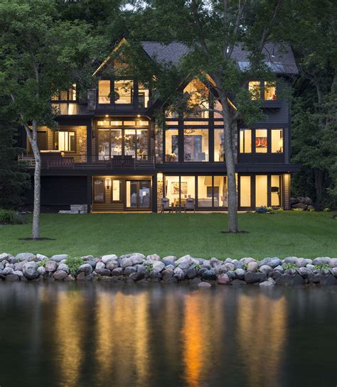 lake house lots of windows metal framin|waterfront modern lake house colors.